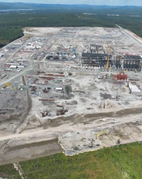 An aerial photo of the construction site in Boden, northern Sweden showing where Stegra is building a new green steel plant.