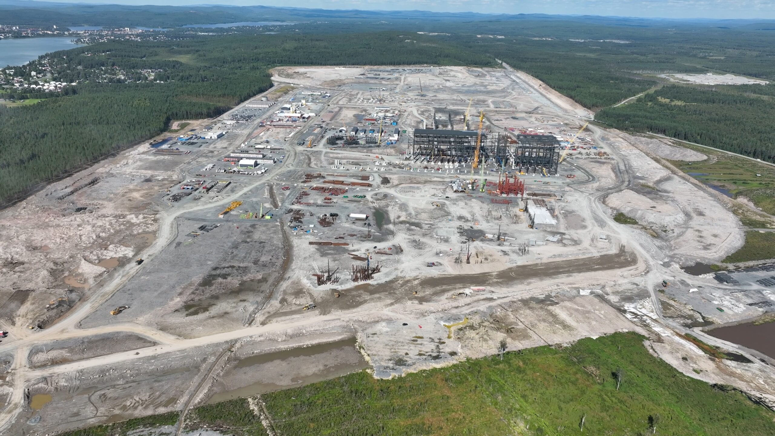 An aerial photo of the construction site in Boden, northern Sweden showing where Stegra is building a new green steel plant.