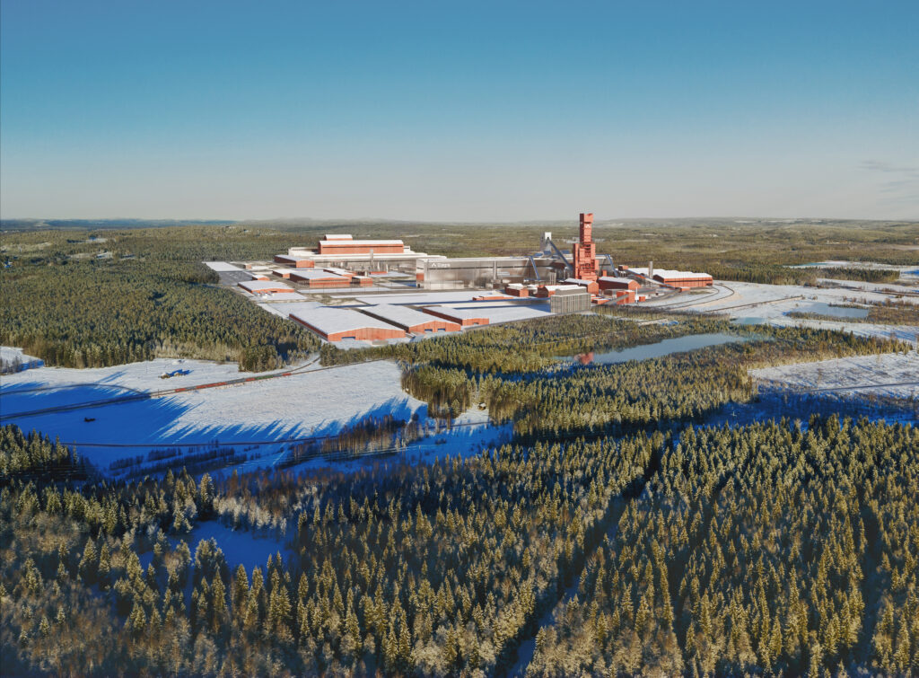 an representation of what the completed Stegra green steel plant will look like when it is completed.