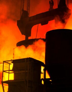 the inside of a steel mill